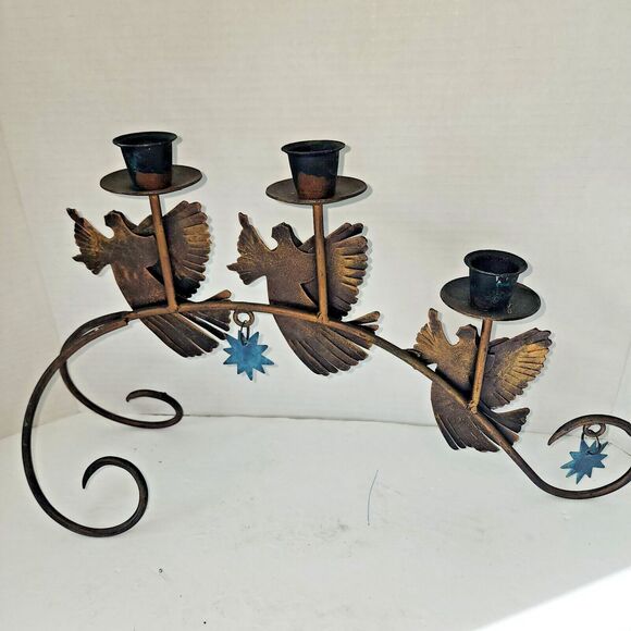 Vintage Swedish Traditional Angel Chime Carousel Candle  Brass Metal Scroll Angel Candelabra with Stars Holiday Christmas Vintage Rare
